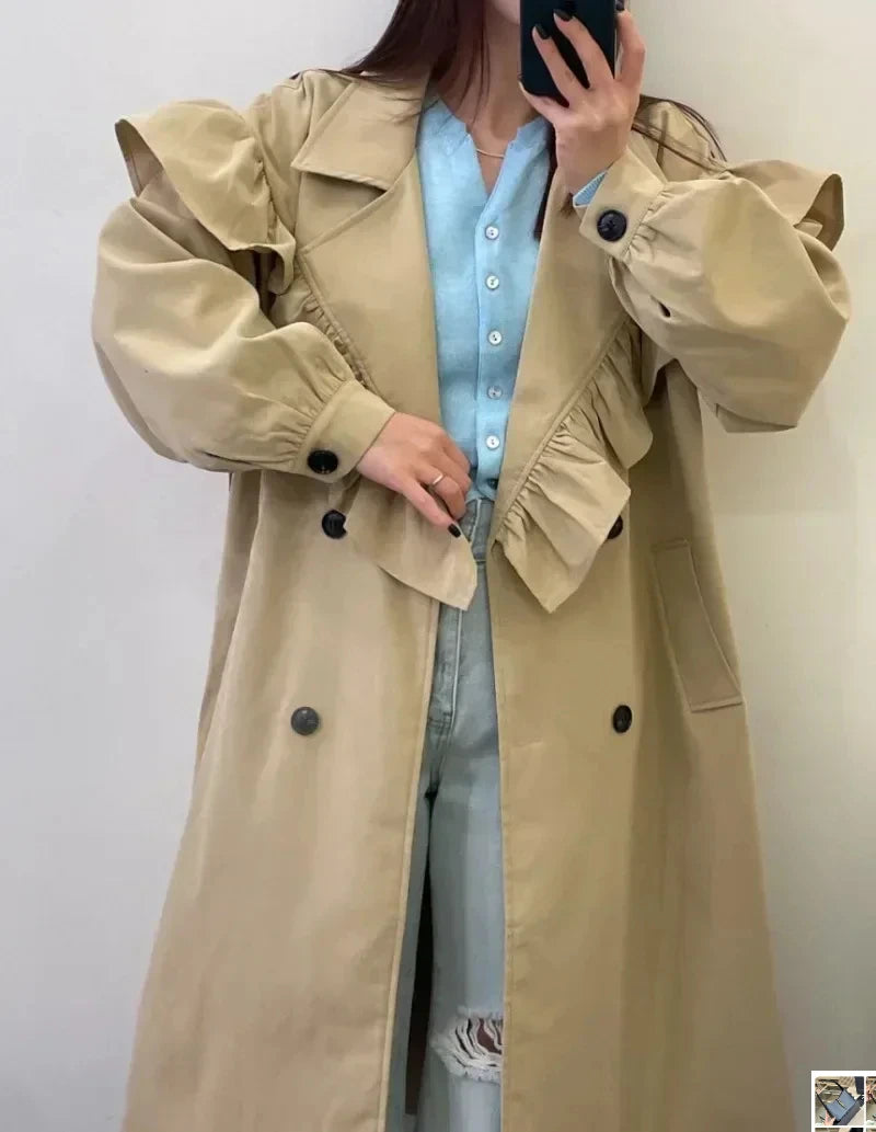 Ruffle Edge Splicing Long Windbreaker SA004
