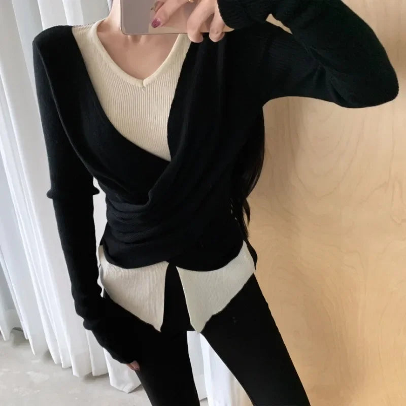 Fake Two-Piece Knitted Sweater Femme SA102