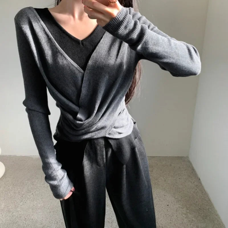 Fake Two-Piece Knitted Sweater Femme SA102