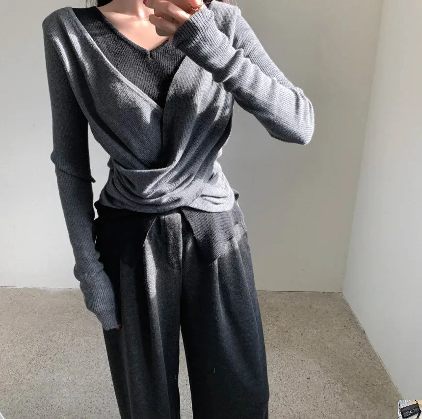Fake Two-Piece Knitted Sweater Femme SA102