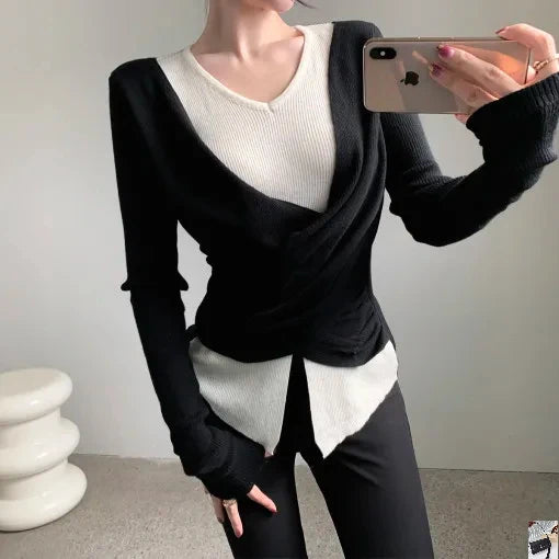 Fake Two-Piece Knitted Sweater Femme SA102