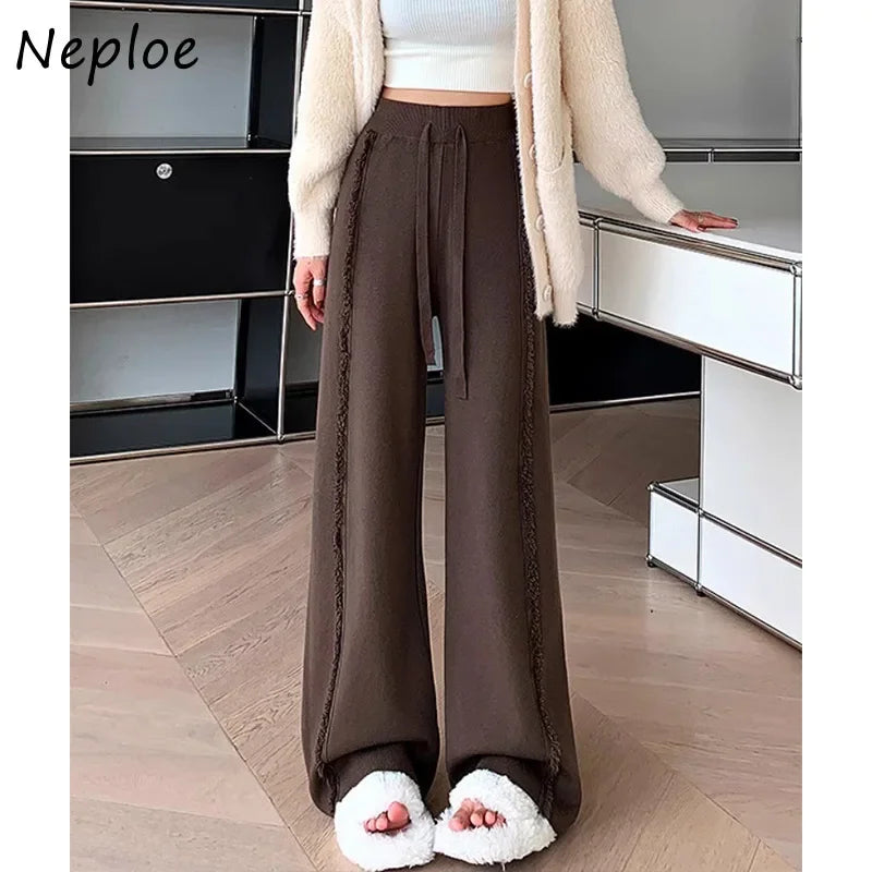 Knitted Pants Femme Drawstring Trousers SA012
