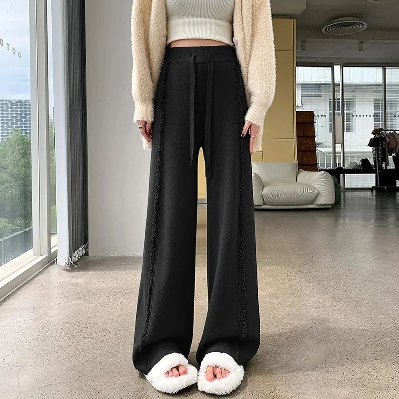Knitted Pants Femme Drawstring Trousers SA012