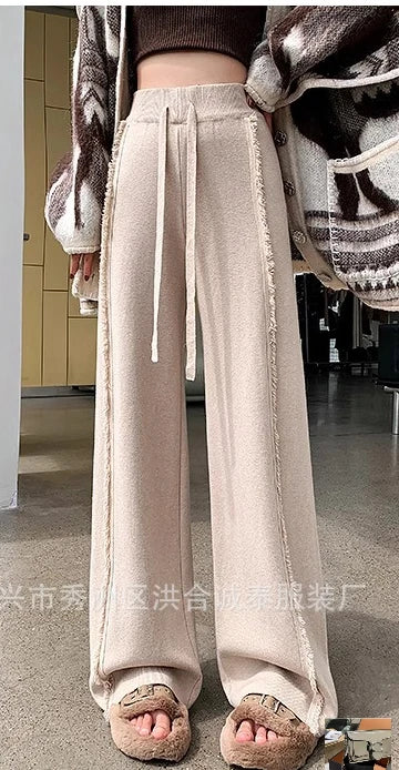 Knitted Pants Femme Drawstring Trousers SA012