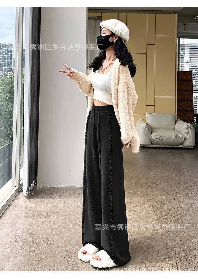 Knitted Pants Femme Drawstring Trousers SA012