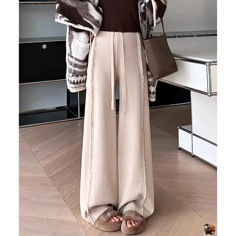 Knitted Pants Femme Drawstring Trousers SA012