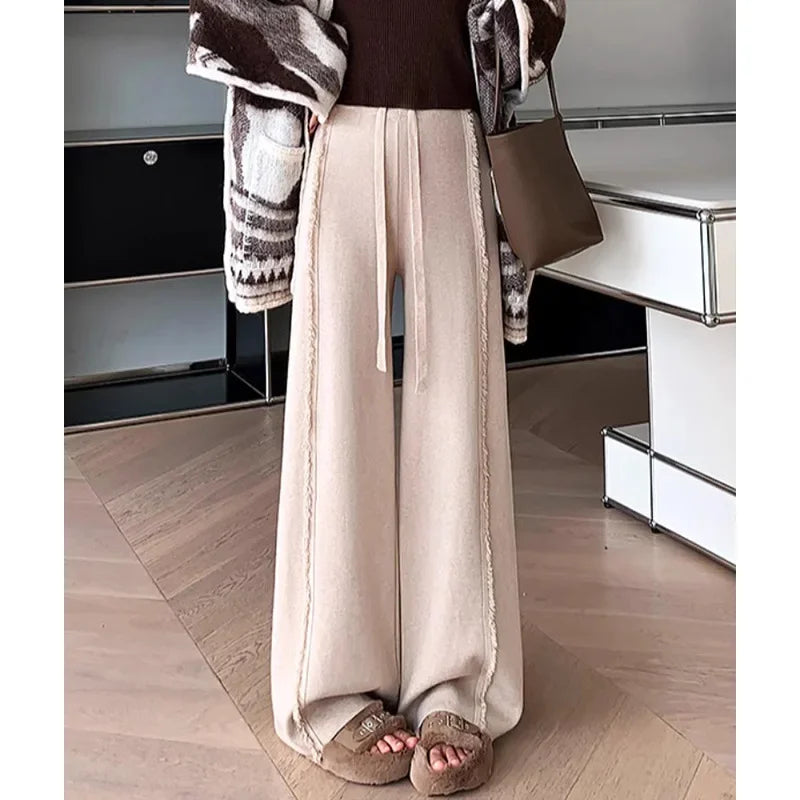 Knitted Pants Femme Drawstring Trousers SA012