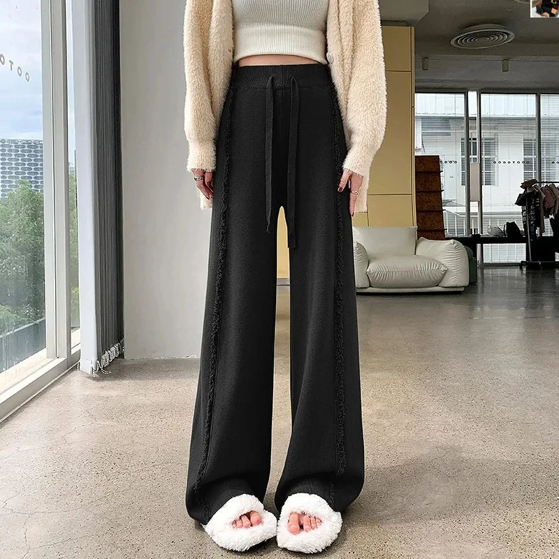 Knitted Pants Femme Drawstring Trousers SA012