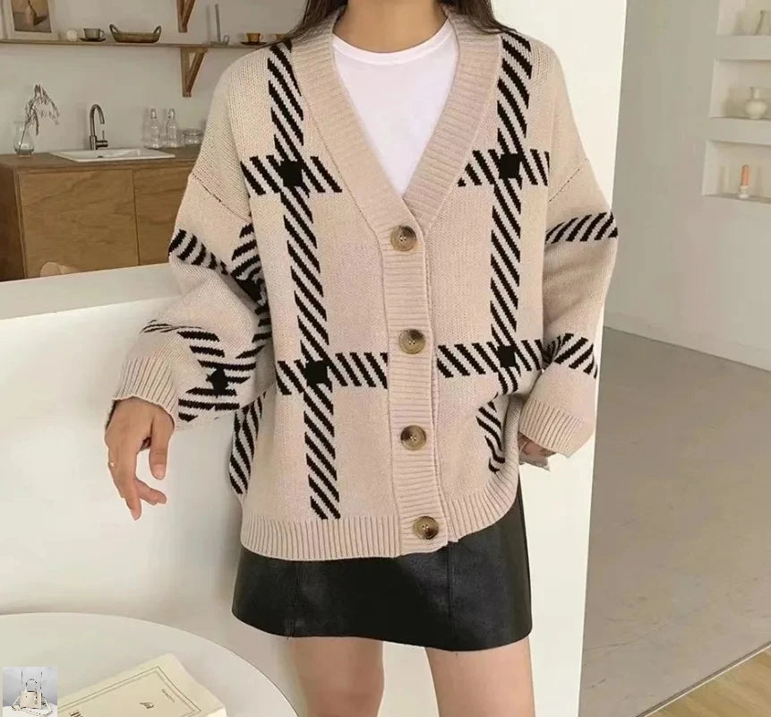 Contrasting Striped Sweater Cardigan SA011