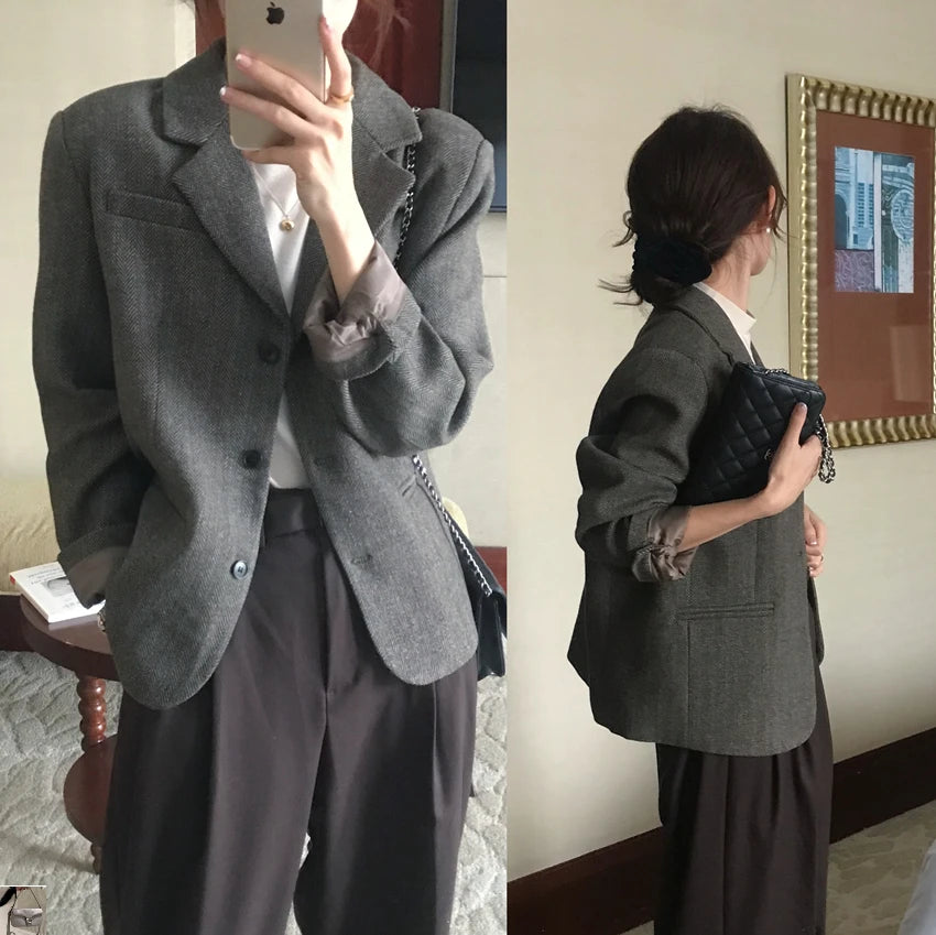 Turn-down Collar Long Sleeve Tailored Coat SA074