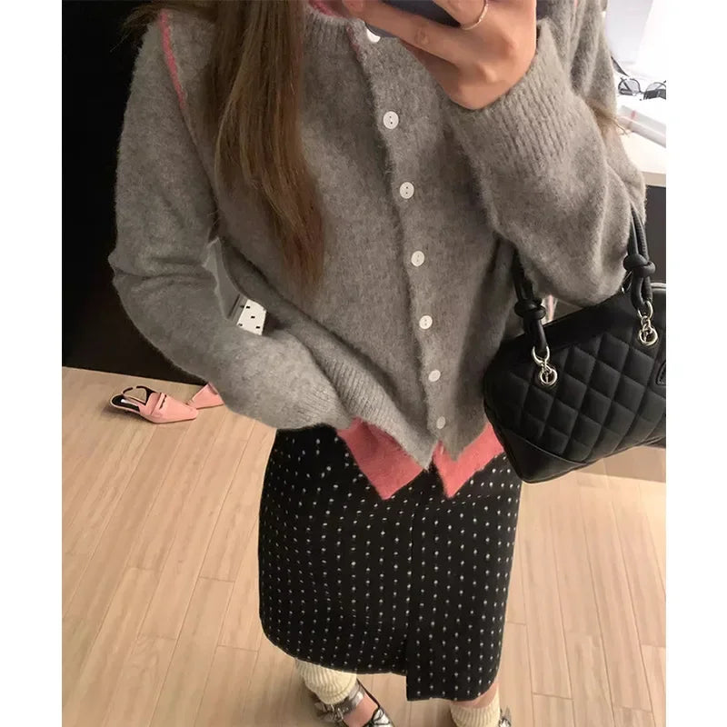 Contrasting Color Knitted Sweater Coat SA016