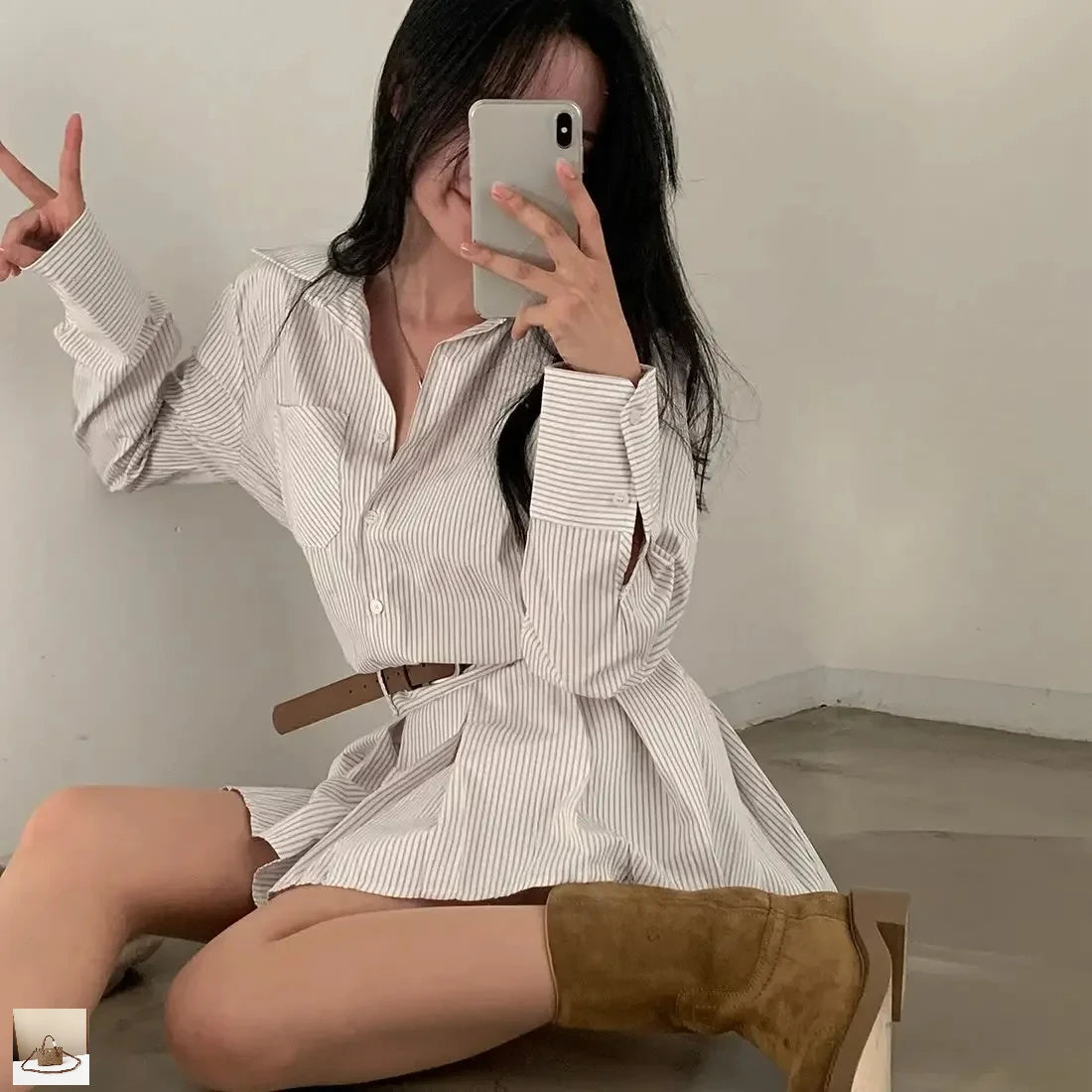 Temperament Korea Literary Stripe Dress SA072