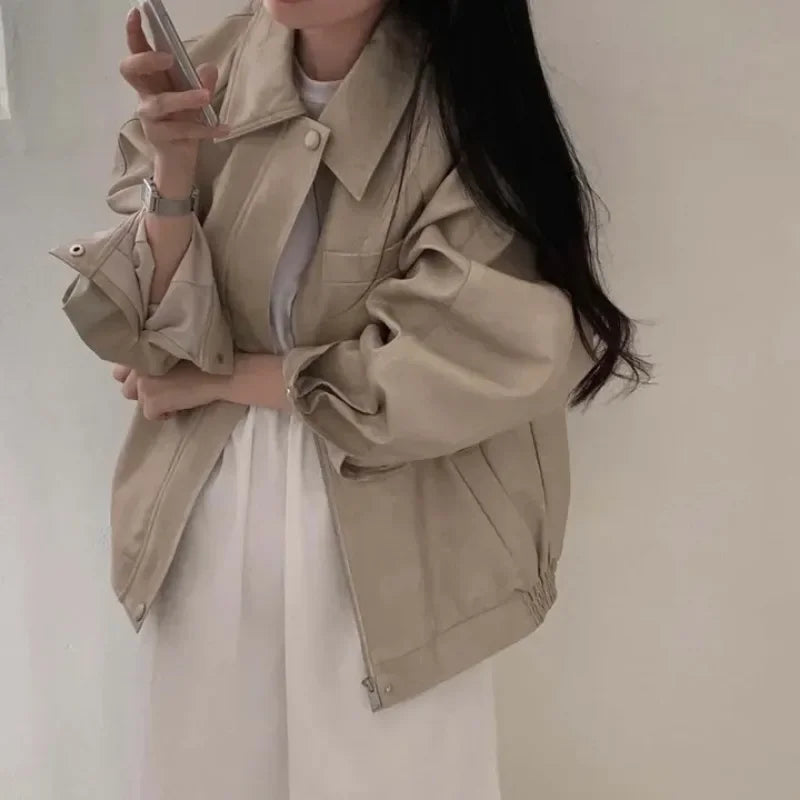 Simple Lapel Collar Solid Color Streetwear Coats SA001