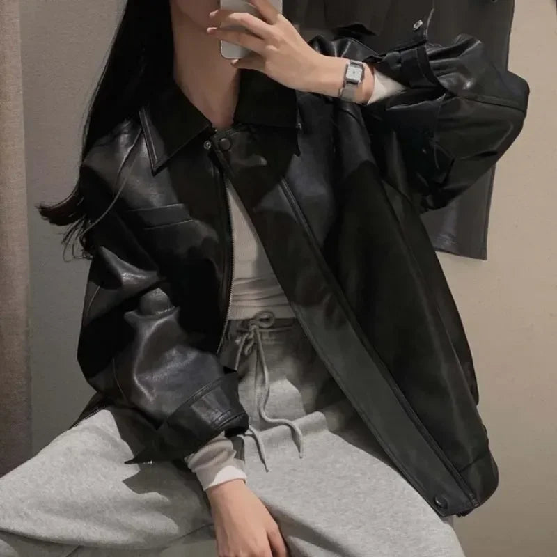 Simple Lapel Collar Solid Color Streetwear Coats SA001
