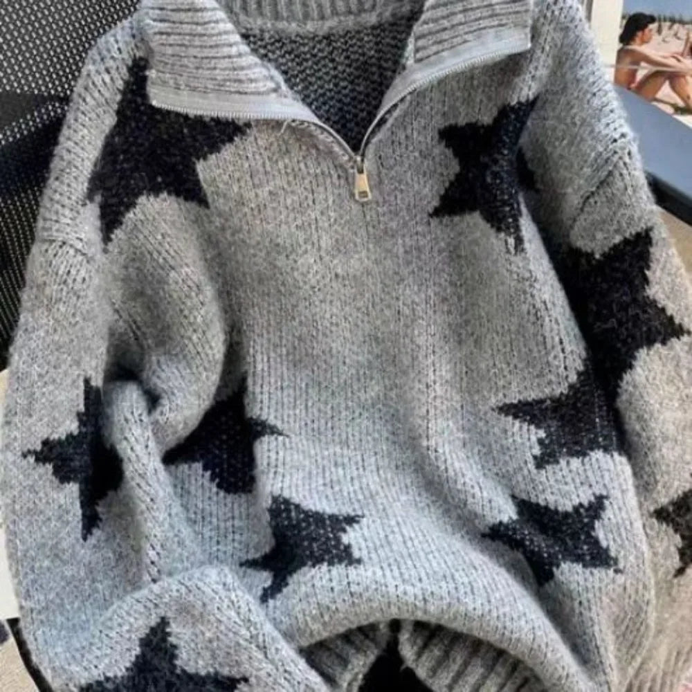 Vintage Jacquard Loose Pullover Tops