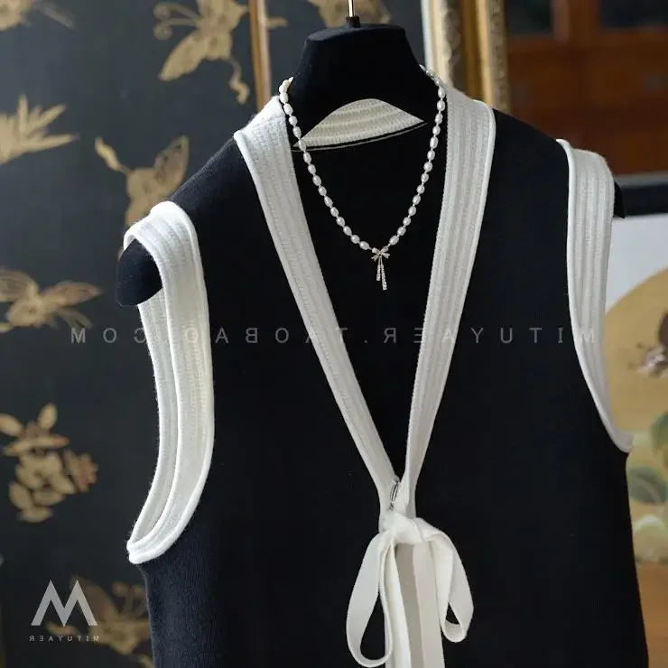 Woolen Knit Coat Lace Up Korea Chic Y2K Vest