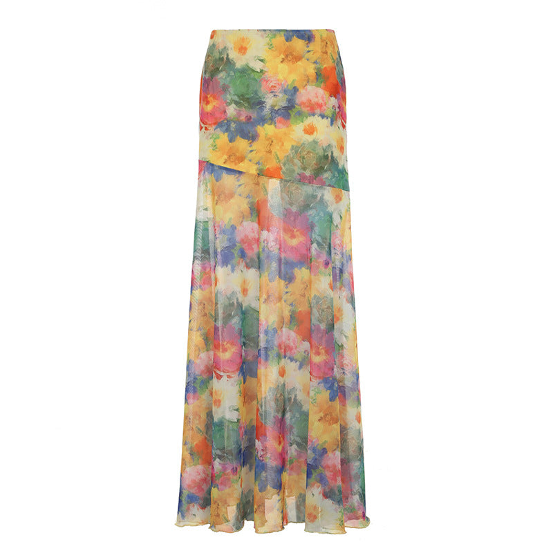 Printed Mesh Skirt Women 69A689