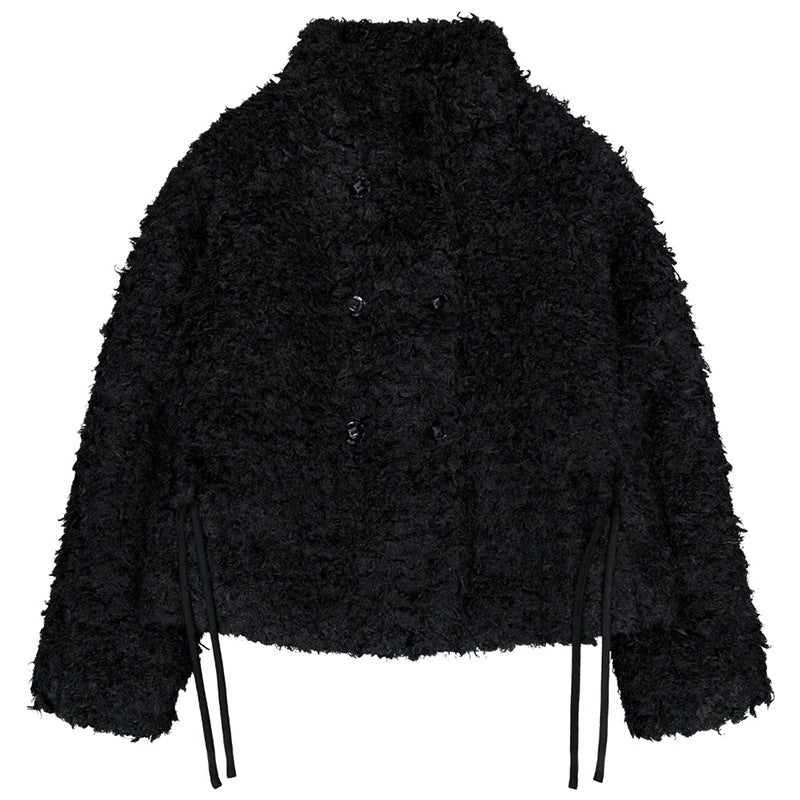 Plush Lace-Up Double-Breasted Jacket Top Women 73C099