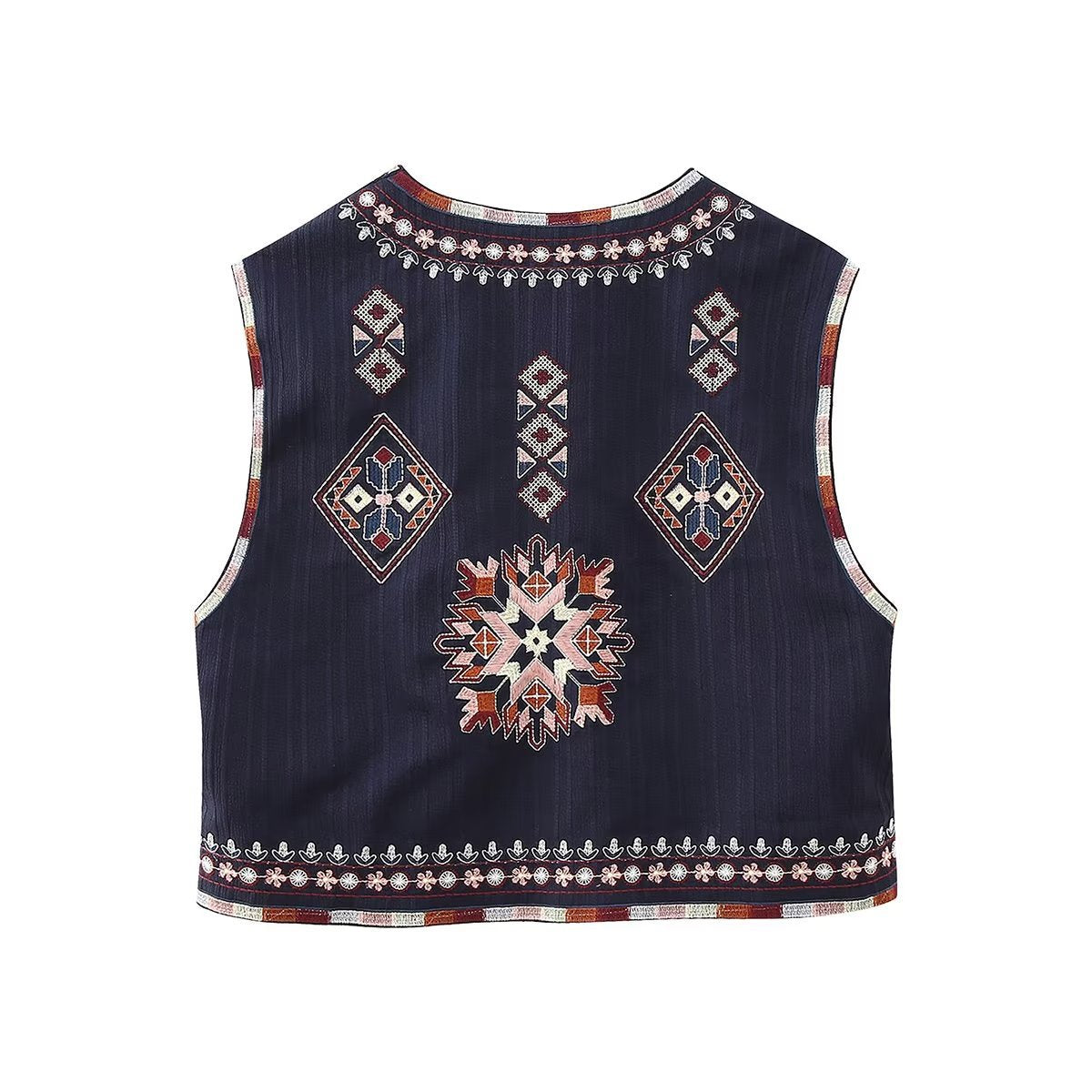 Embroidered Crew Neck Cardigan Fashion Short Vest SA333