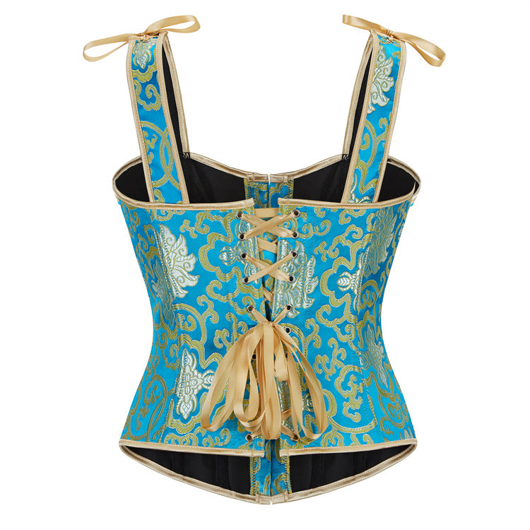 Blue Shoulder Strap Gold Pattern Women's Court Shapewear 69A640