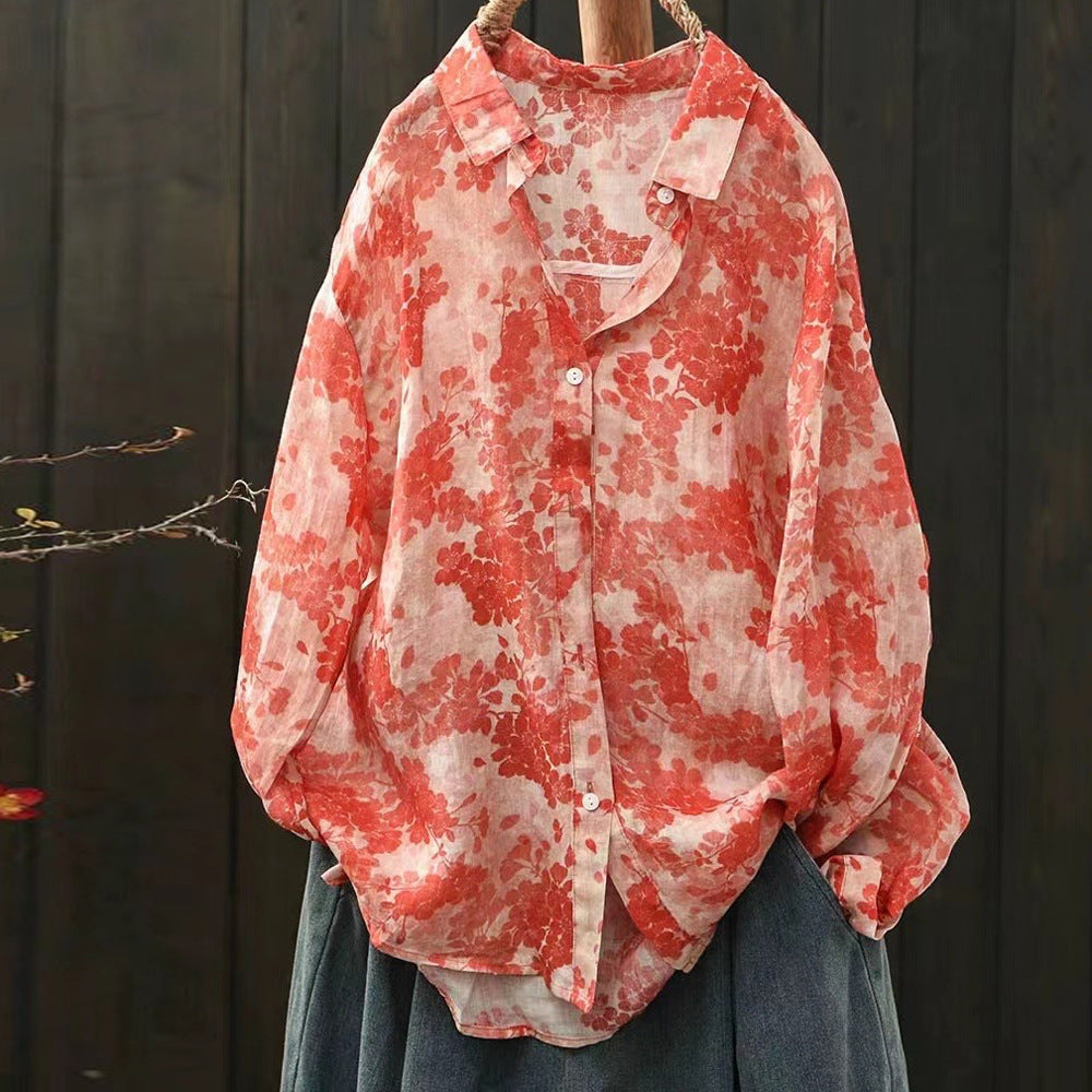 Ramie Printed Shirt Long Sleeve Women
