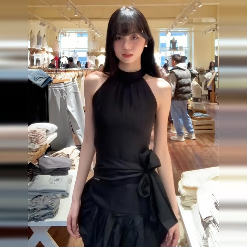 Bow Neck Black Dress SA371