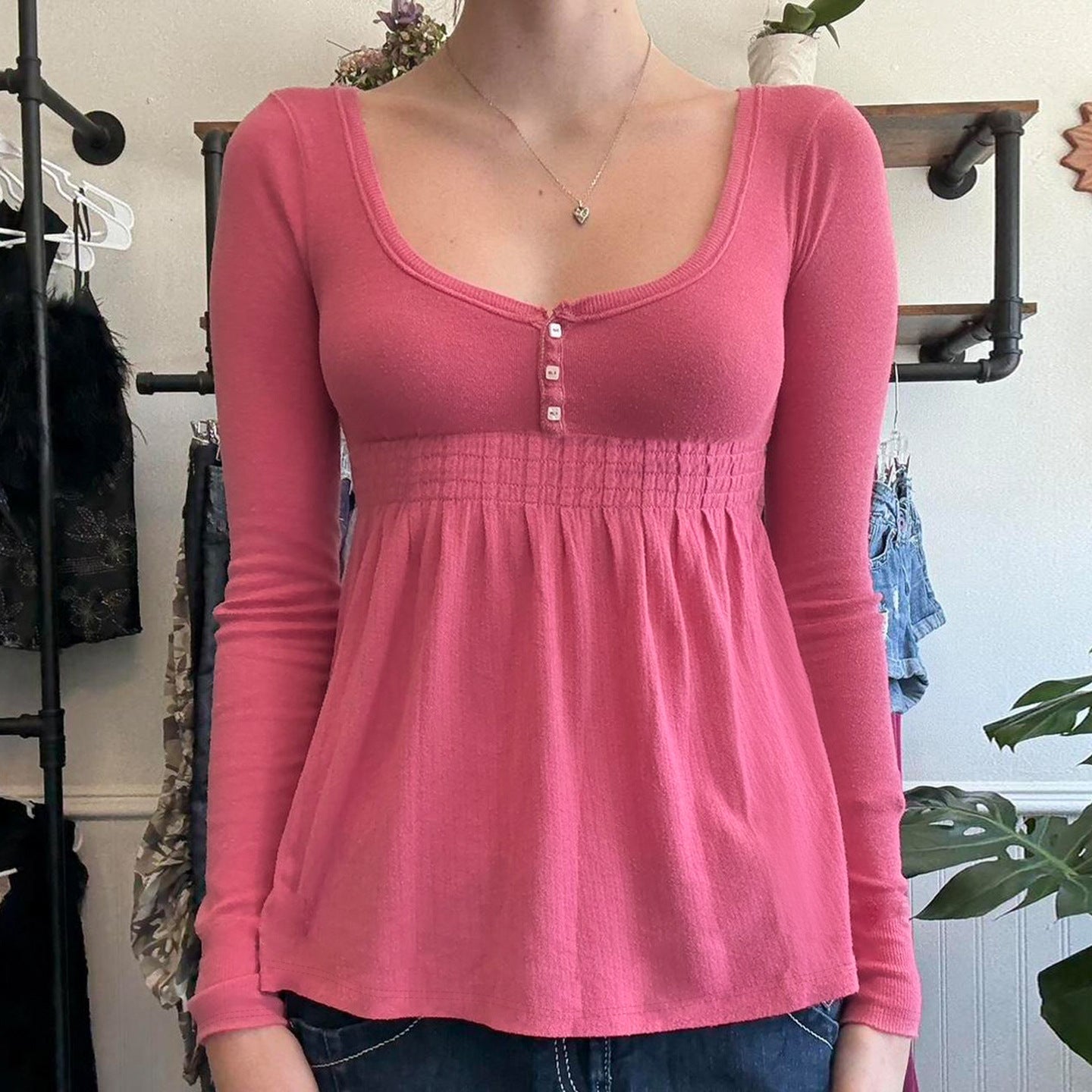 Vintage Long Sleeve Square Neck T-Shirt SA430
