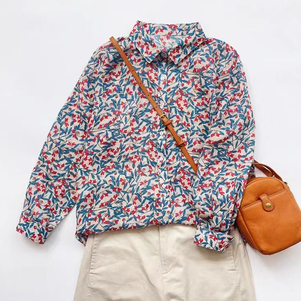 Ramie Printed Shirt Long Sleeve Women