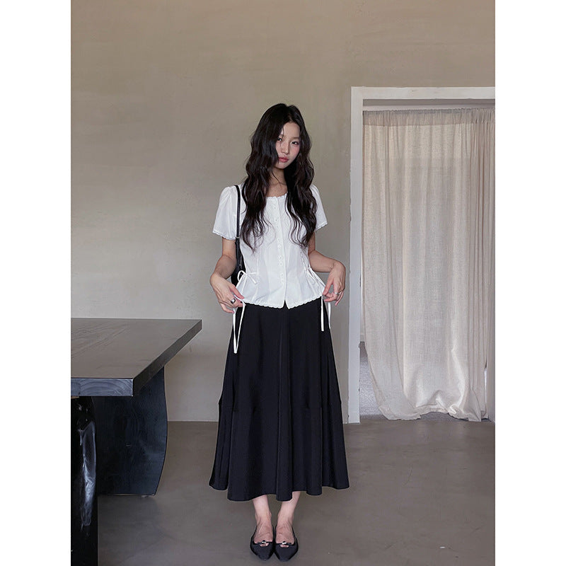 Summer Lace-up Waist Short-sleeved Top Sa443