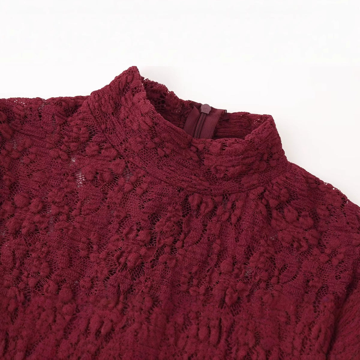 Lace Embellished Turtleneck Long-sleeved Dress SA418