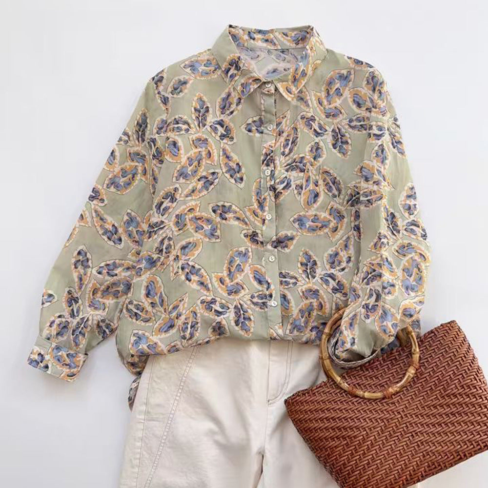 Ramie Printed Shirt Long Sleeve Women