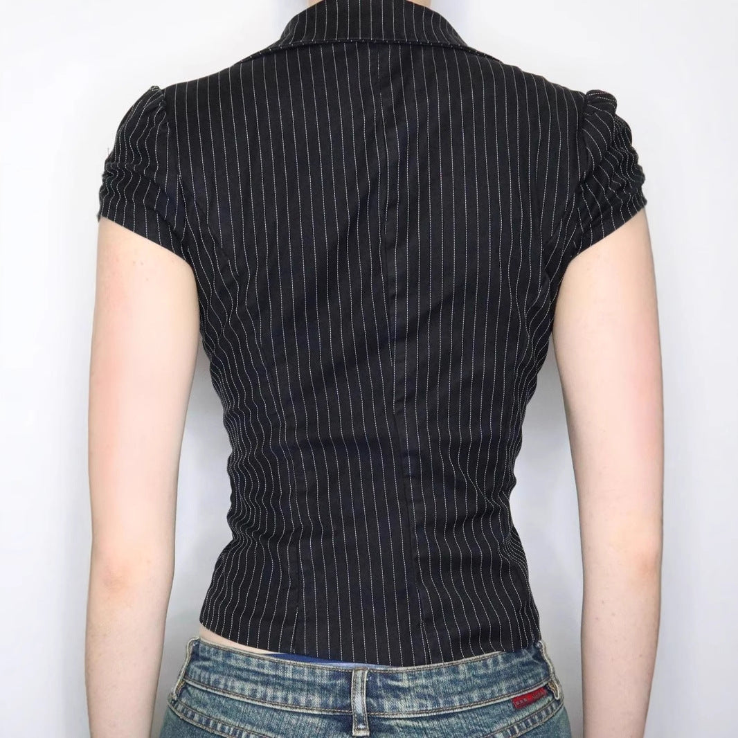 Deep V-neck Striped Shirt SA359