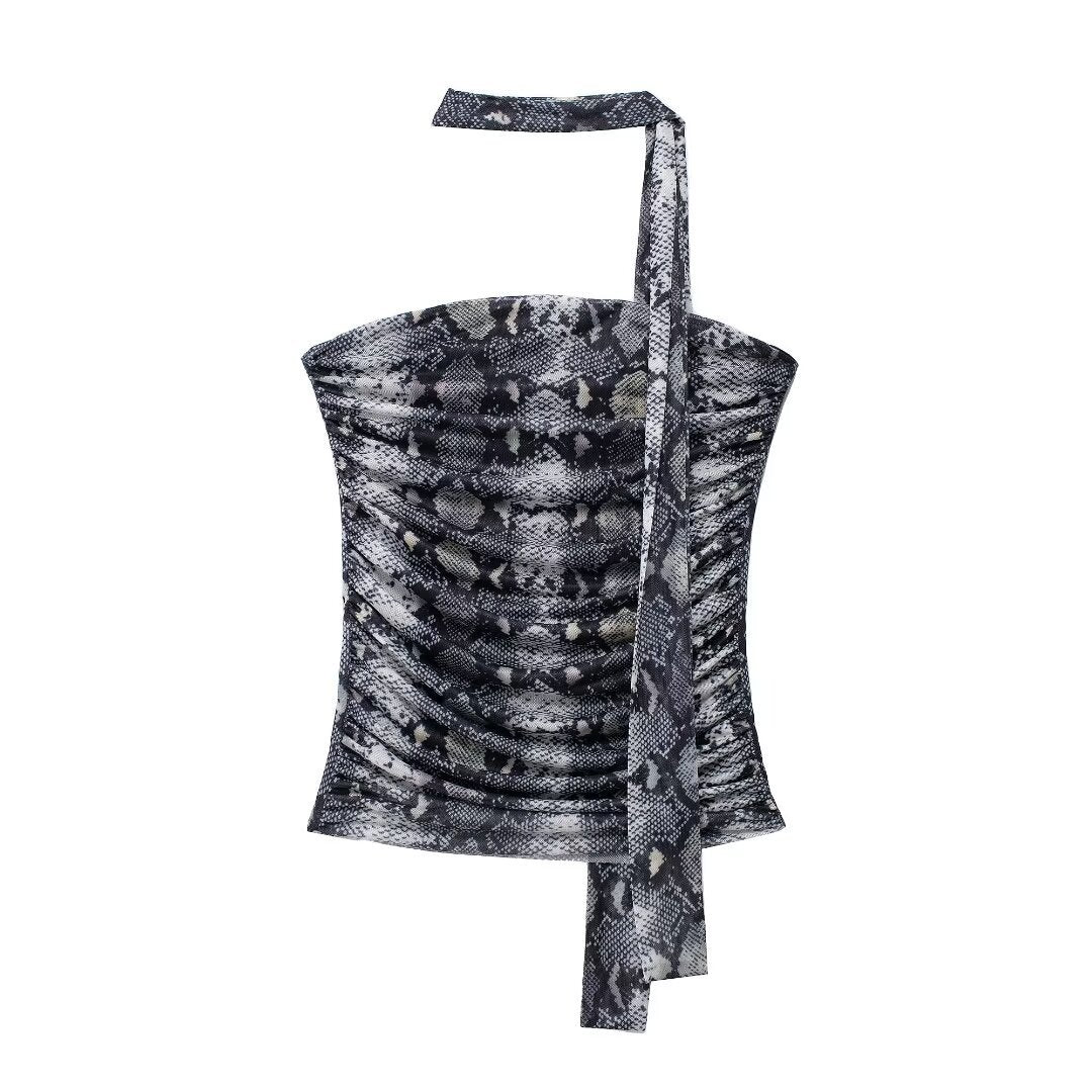 Animal Print Tube Top Printed Mesh Skirt SA346
