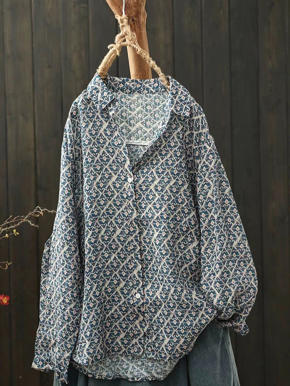 Ramie Printed Shirt Long Sleeve Women