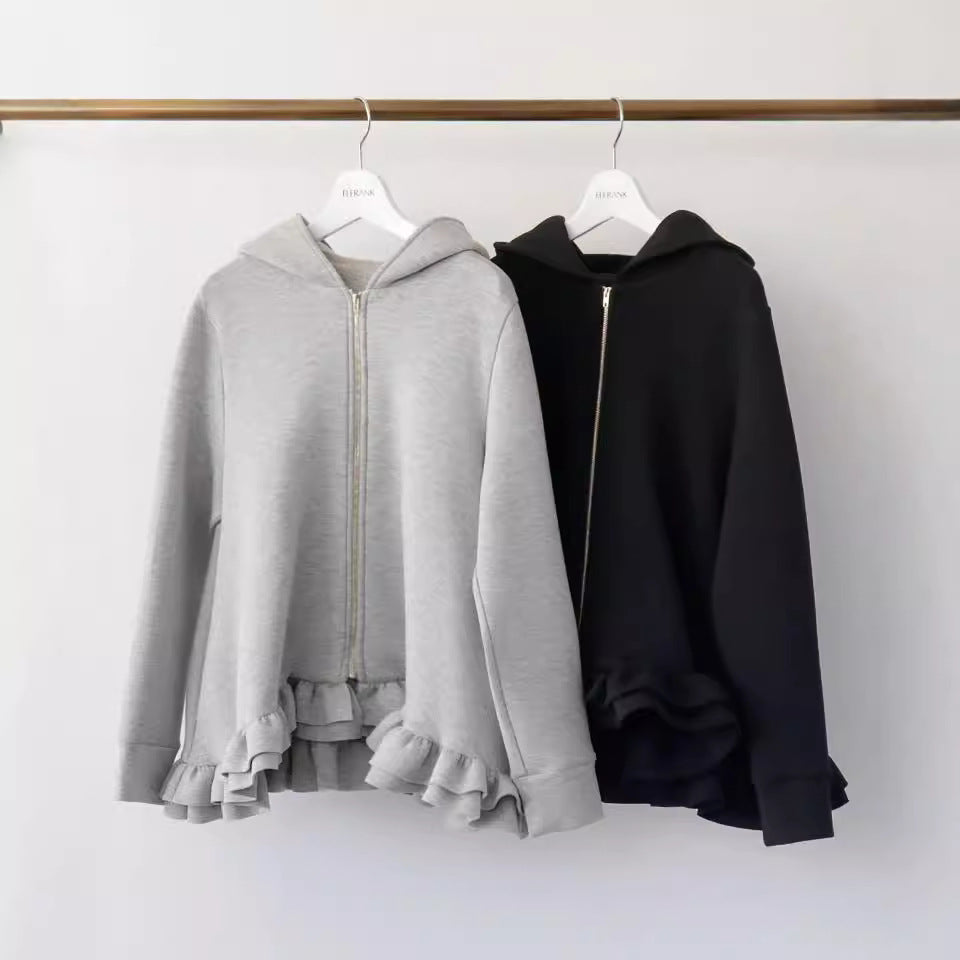 Autumn and Winter Lotus Leaf Hem Zipper Sweater SA605