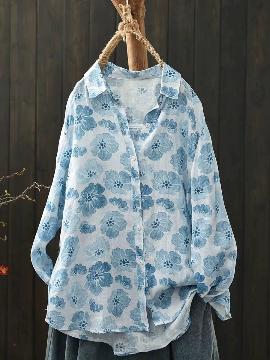 Ramie Printed Shirt Long Sleeve Women