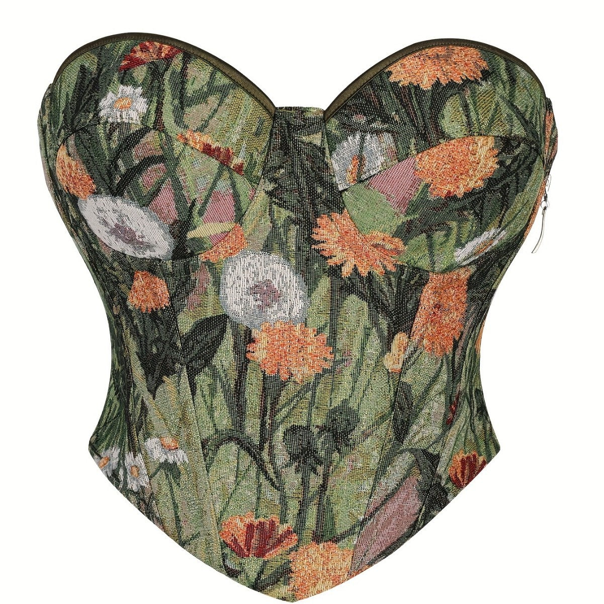 Oil Painting with Zipper Tube Top Slim Fit Shapewear Top 69A632