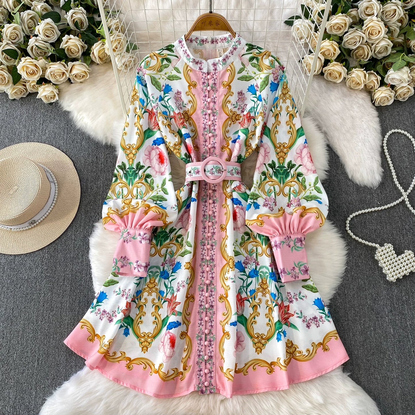 Round Neck Lantern Sleeve Midi Dress SA768/SA769