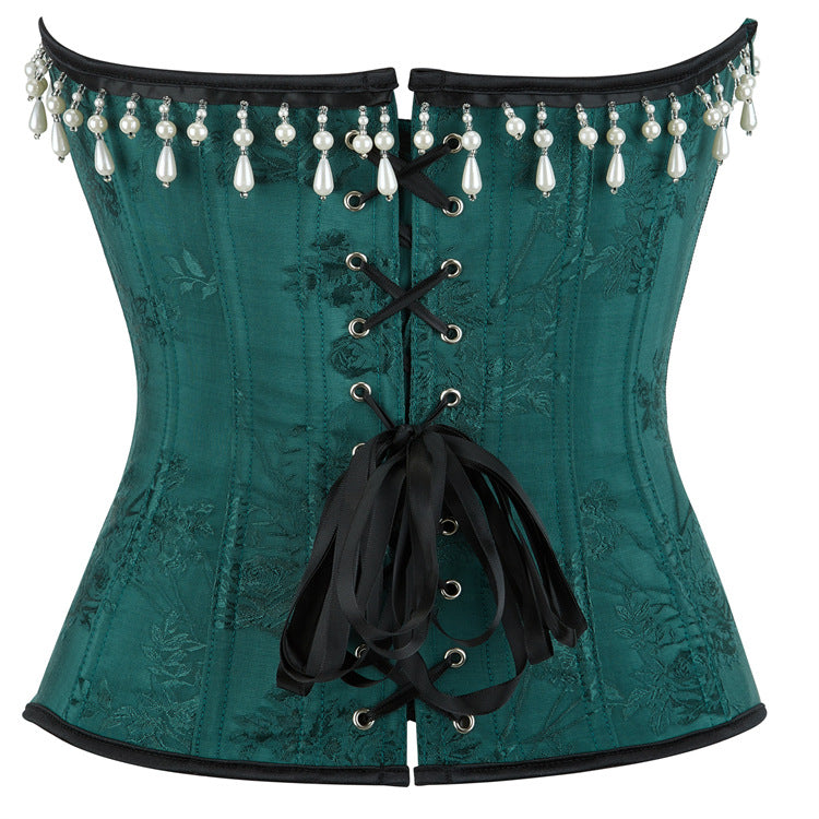 Dark Green Women's Top with Pearl Jewelry Pendant 69A647