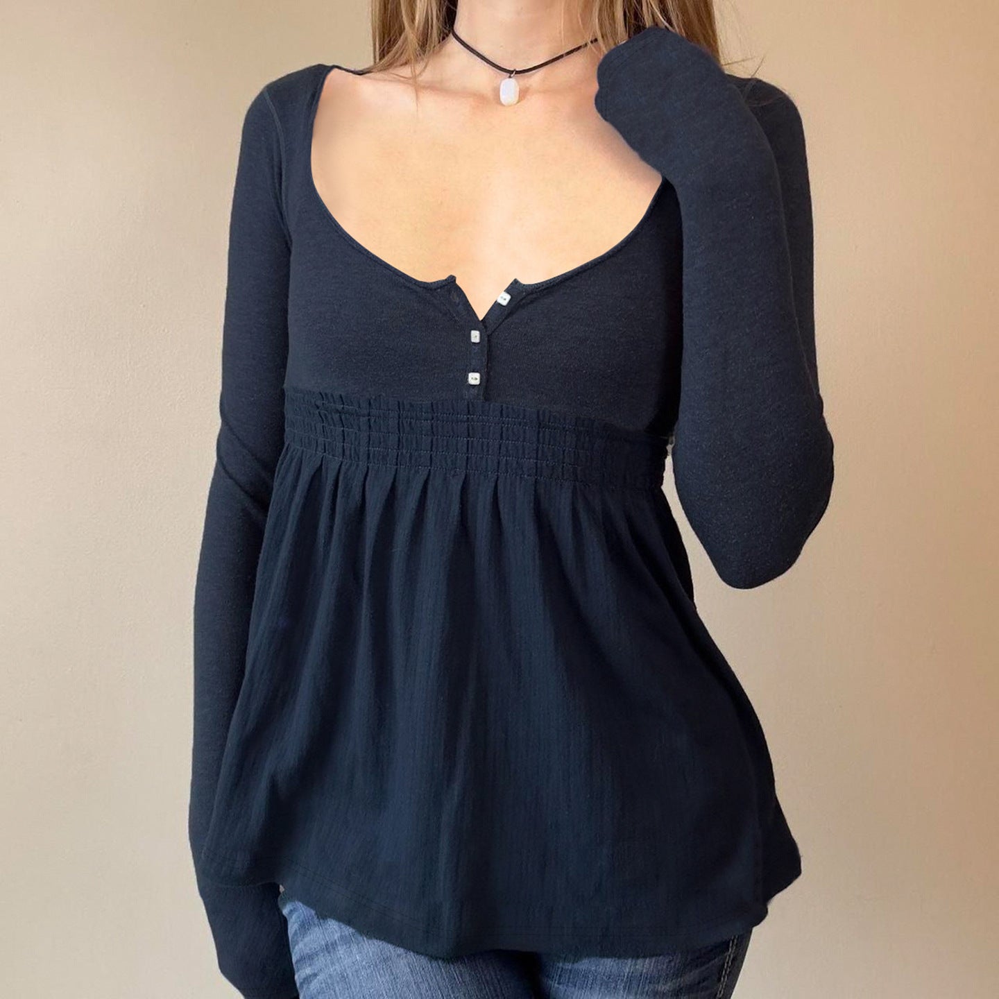 Vintage Long Sleeve Square Neck T-Shirt SA430