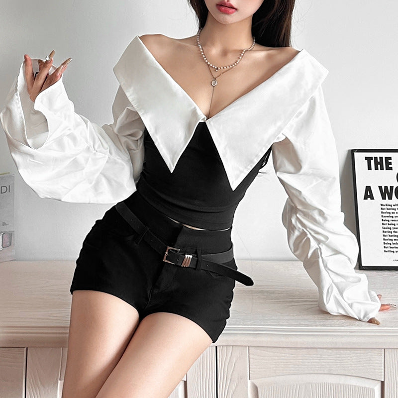 Fashion V-neck Long-sleeved Top for Women SP056