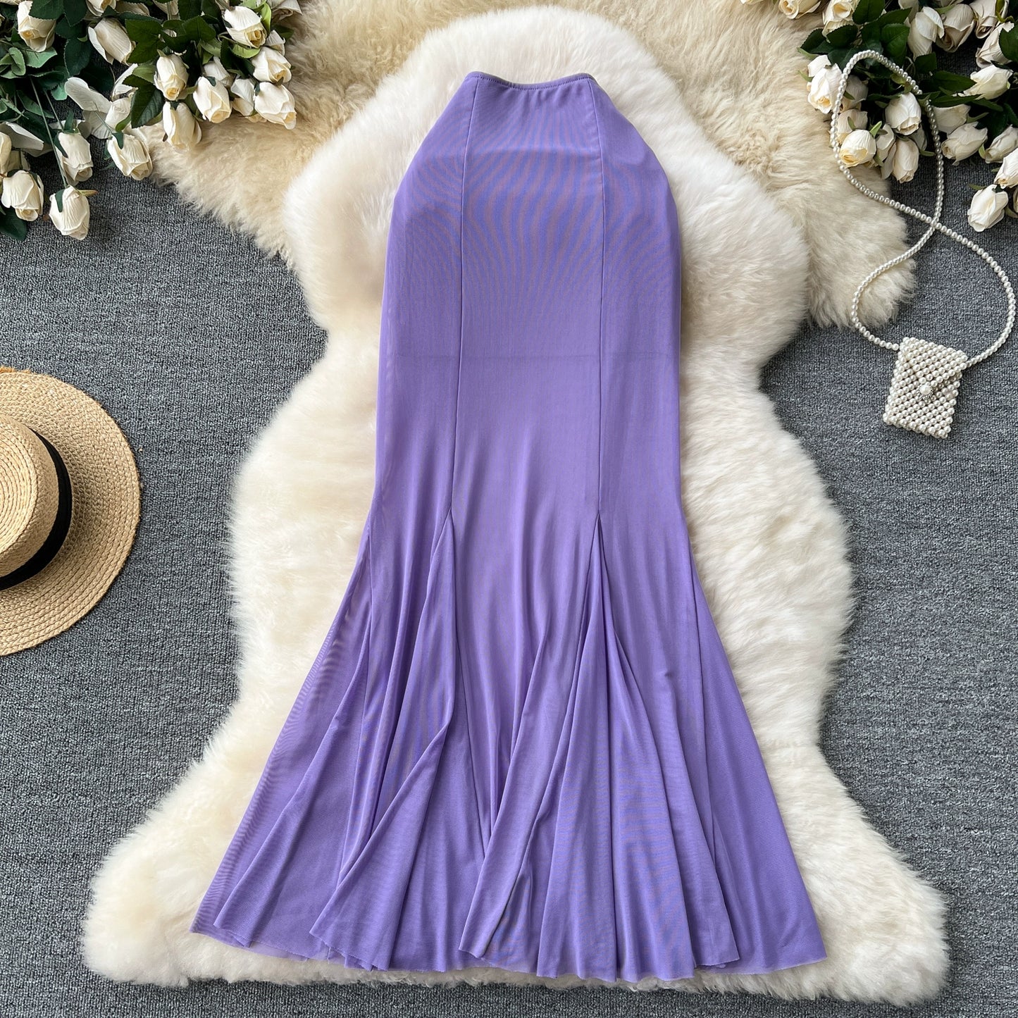 Mesh stitching fishtail hip skirt