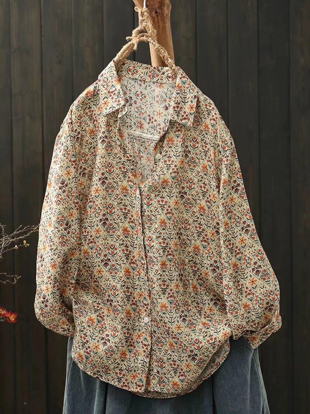 Ramie Printed Shirt Long Sleeve Women