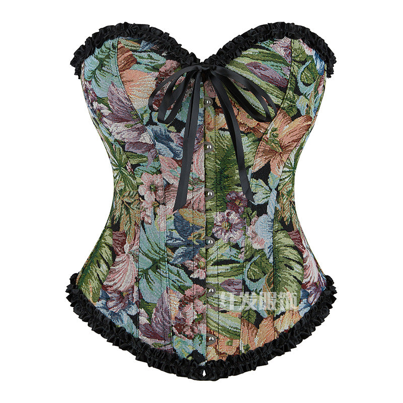 Oil Painting Pattern Lace Fishbone Top 69A666