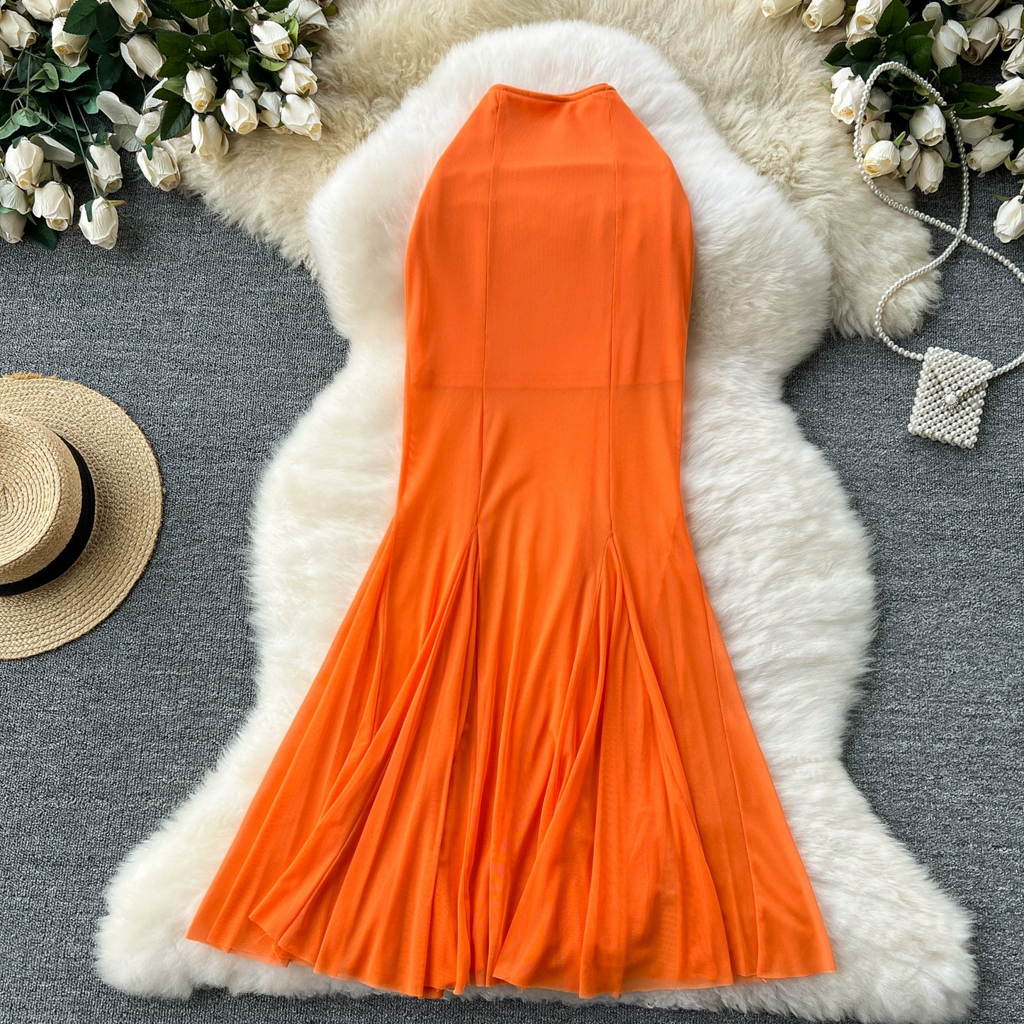 Mesh stitching fishtail hip skirt