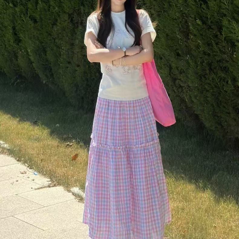 Pink Plaid Skirt 69B900