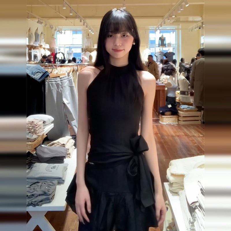 Bow Neck Black Dress SA371