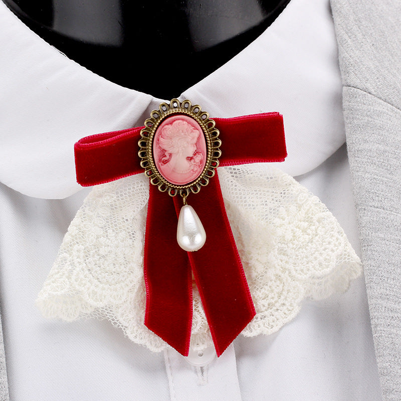handmade lace pearl velvet sweater pin coat bow brooch 69A131