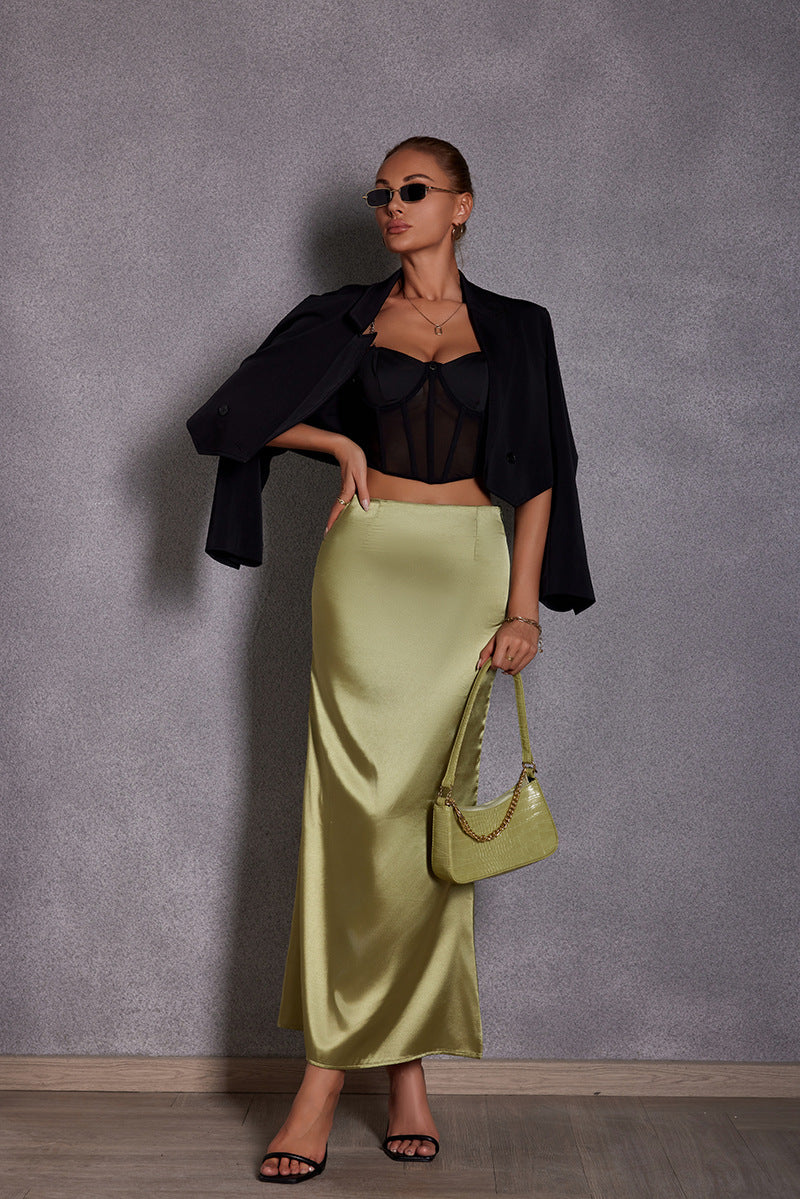 Simulated Silk Skirt, Satin Skirt 69A691