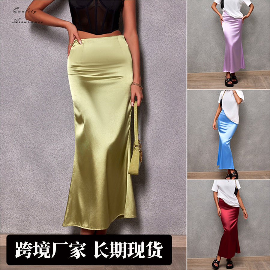 Simulated Silk Skirt, Satin Skirt 69A691